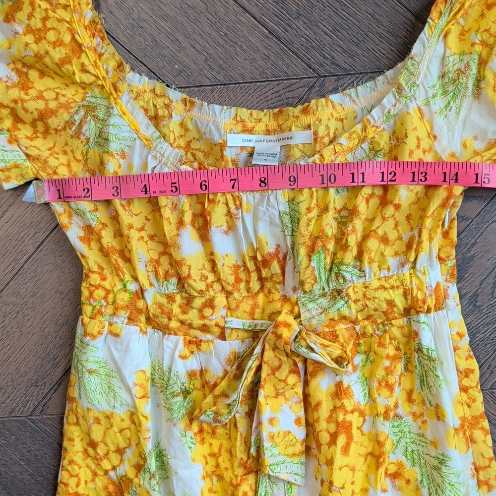Diane von Furstenberg DVF Aubrey Yellow Cotton Floral Dress US 4 - Picture 9 of 13